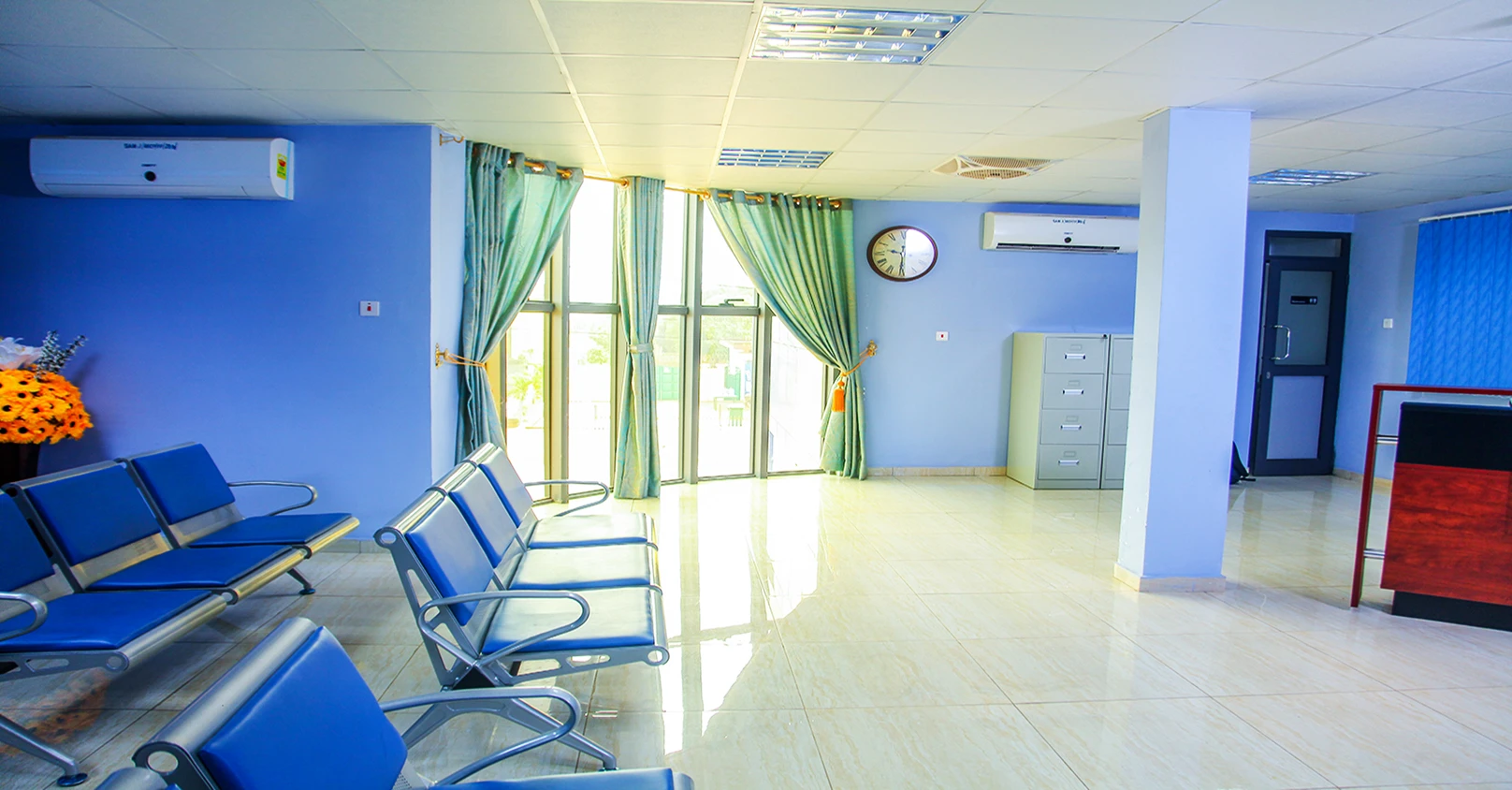 Reception and waiting area at SamJ Hospital