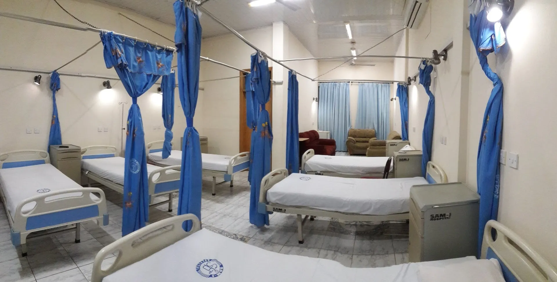 Prepared beds in an unoccupied ward at SamJ Hospital